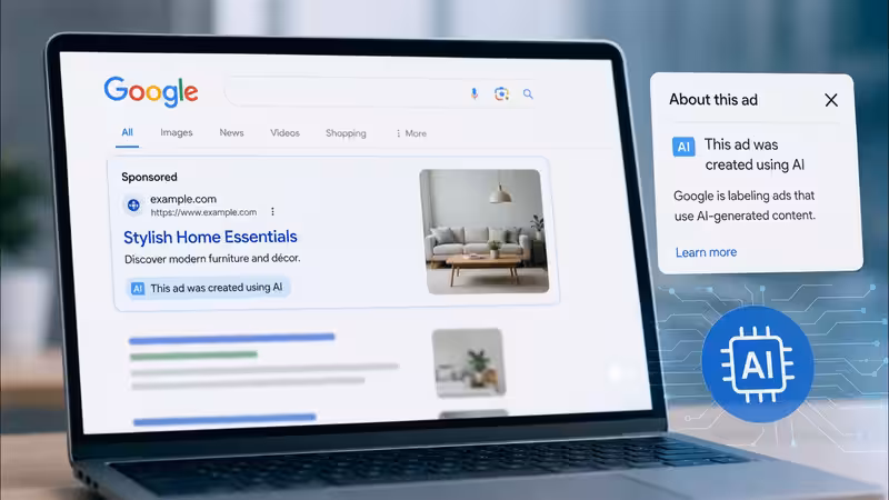 Google AI-generated ad label shown in search results with transparency disclosure